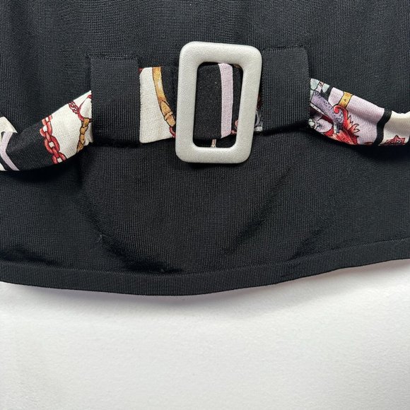 Feratelli Womens Medium Blouse Belted Art Stretch Black 3/4 Sleeves Striped - Picture 16 of 16